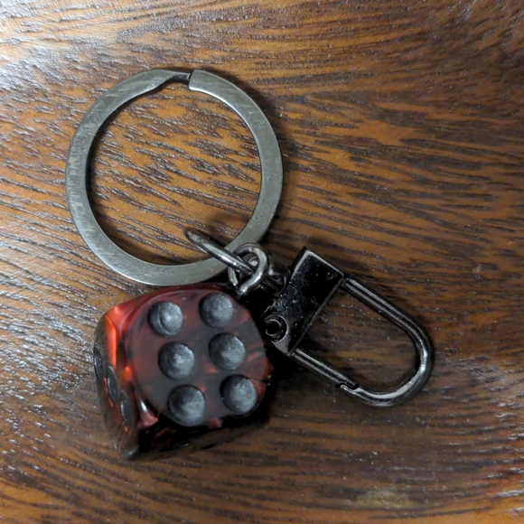 Handmade Red Dice Clip on Keychain Your Choice of Metals - Picture 5 of 7